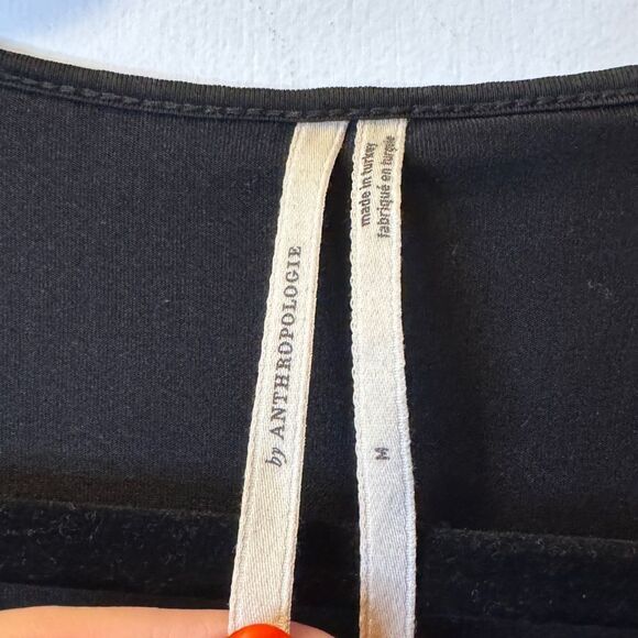 ANTHROPOLOGIE Ruched V-Neck Midi Dress Black Women’s Size Medium - Picture 7 of 8